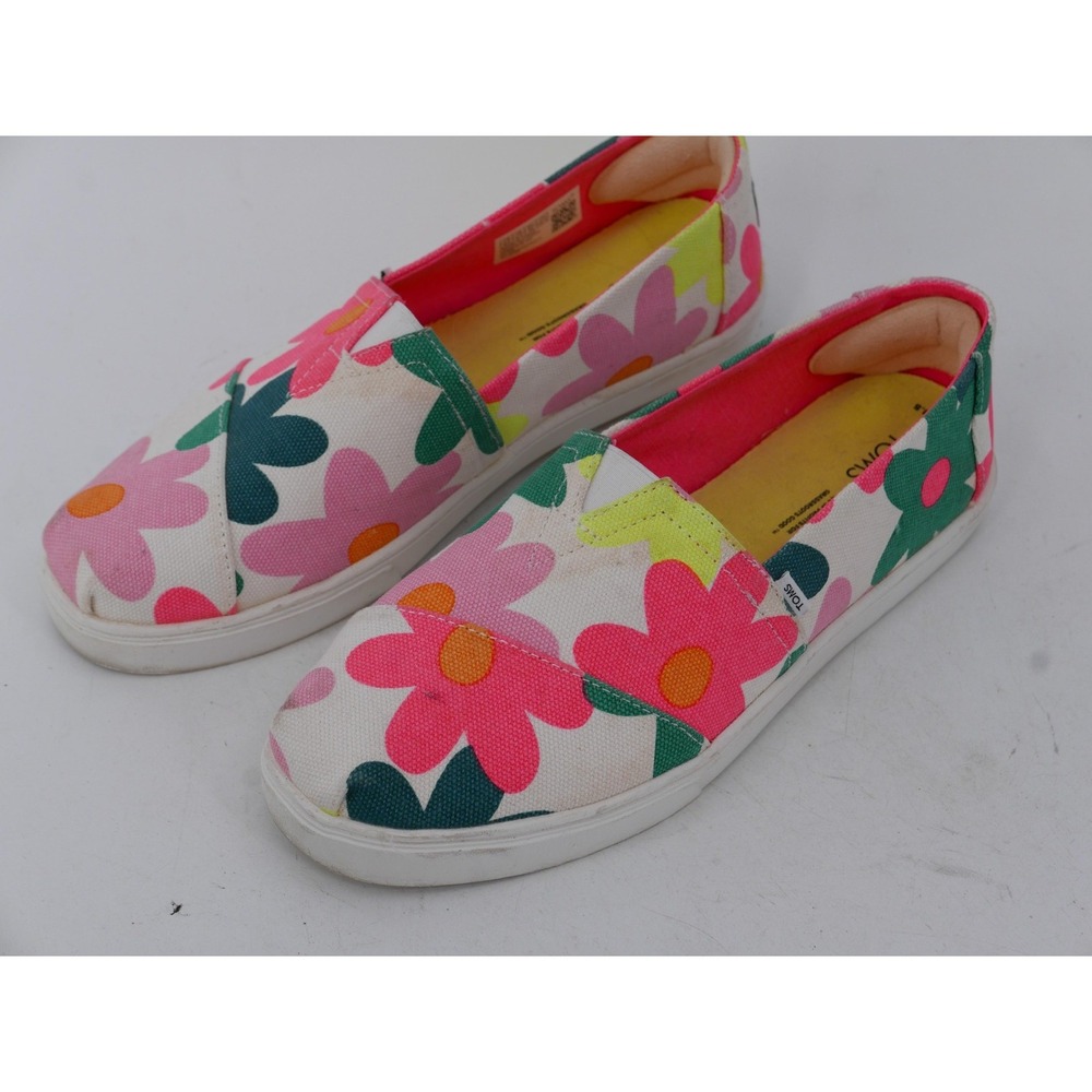 TOMS Shoes Womens Size 8.5 Multicolor Floral Canvas Slip On Flats Round Toe